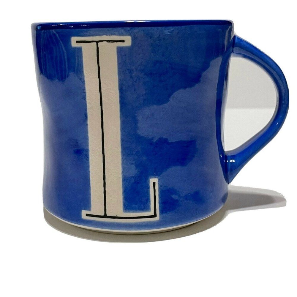 Anthropologie Monogram Letter L Blue Hand Painted Tea Cup Coffee Mug